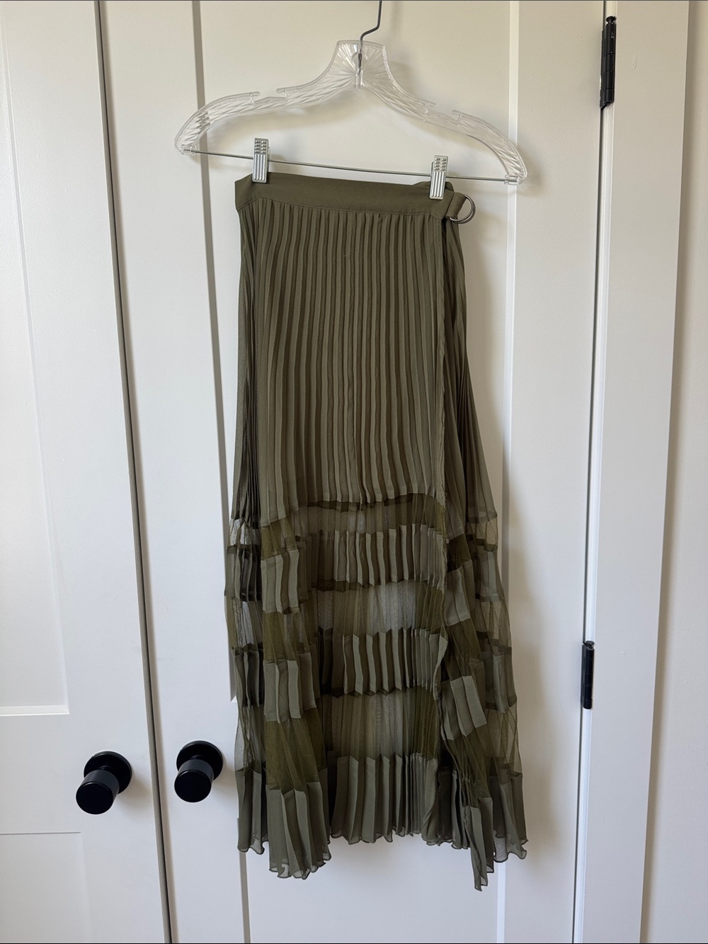 Free People Olive Green Pleated High-Low Maxi Skirt